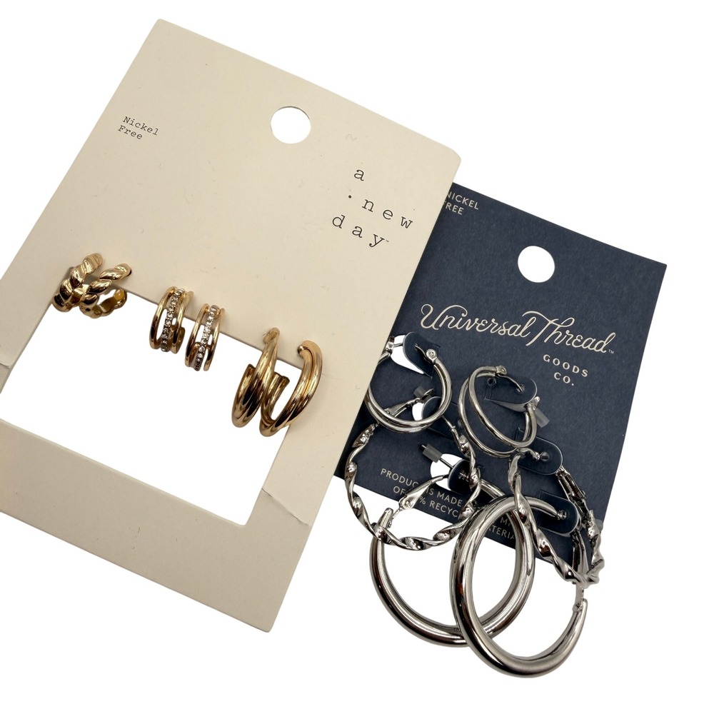 Gold & Silver Hoop Earring Set Mixed Metals Costume Fashion Jewelry Gifts Modern